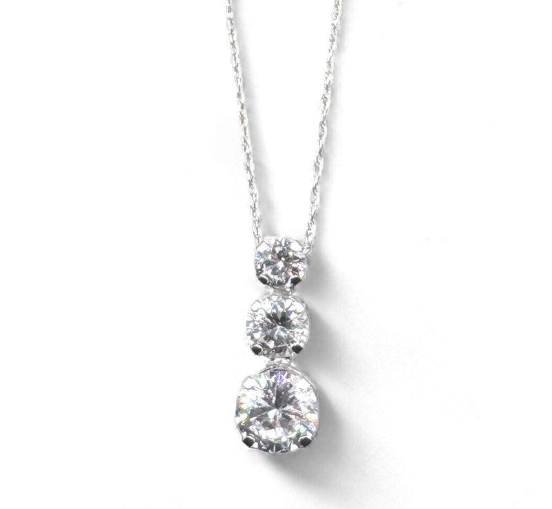 10K 3 TRIPLE STONE CZ PENDANT IN WHITE GOLD  WITH NECKLACE 18"