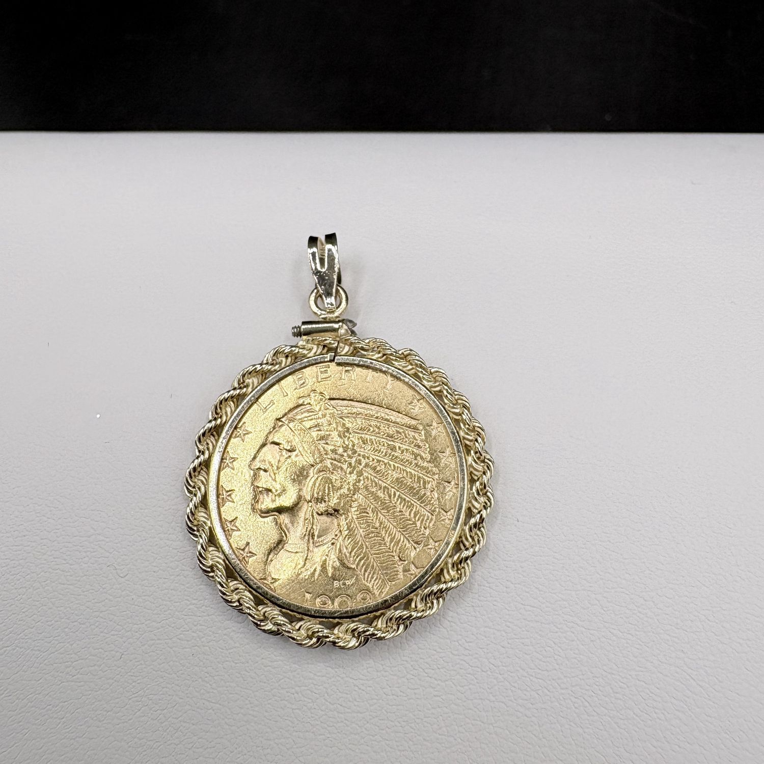 14K BEZEL 22K (1909") INDIAN HEAD COIN PENDANT