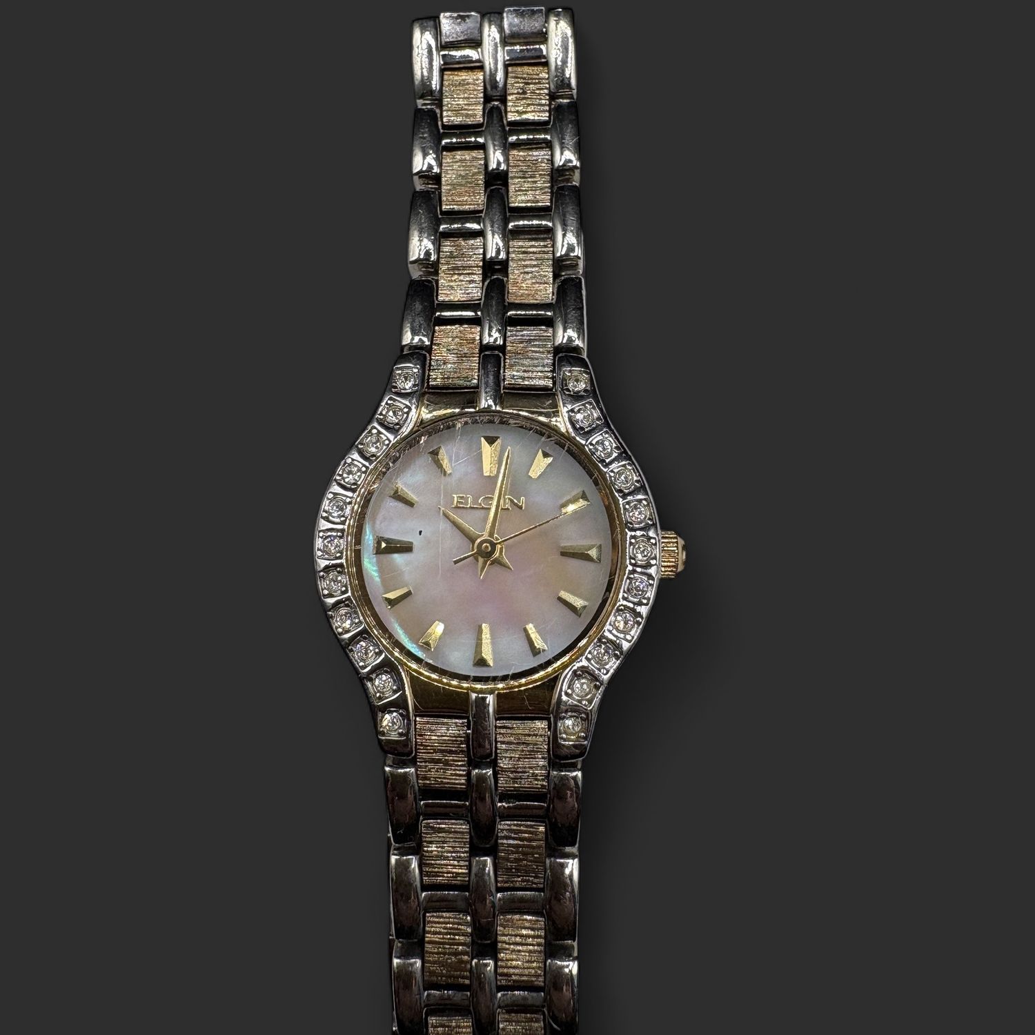 ELGIN TWO TONE MOTHER OF PEARL FACE WATCH