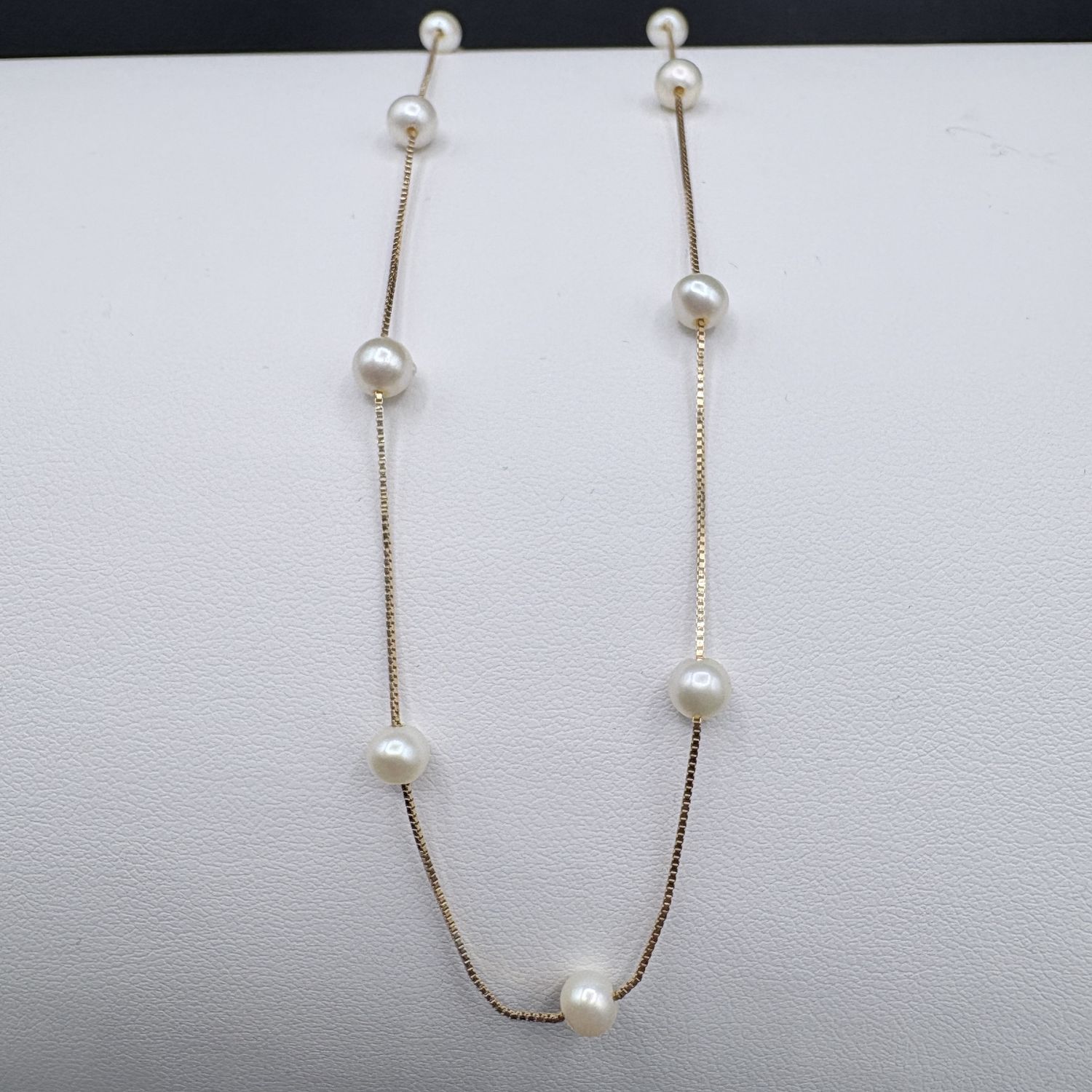 14K STATIONARY PEARL CHAIN YELLOW GOLD 17.5"