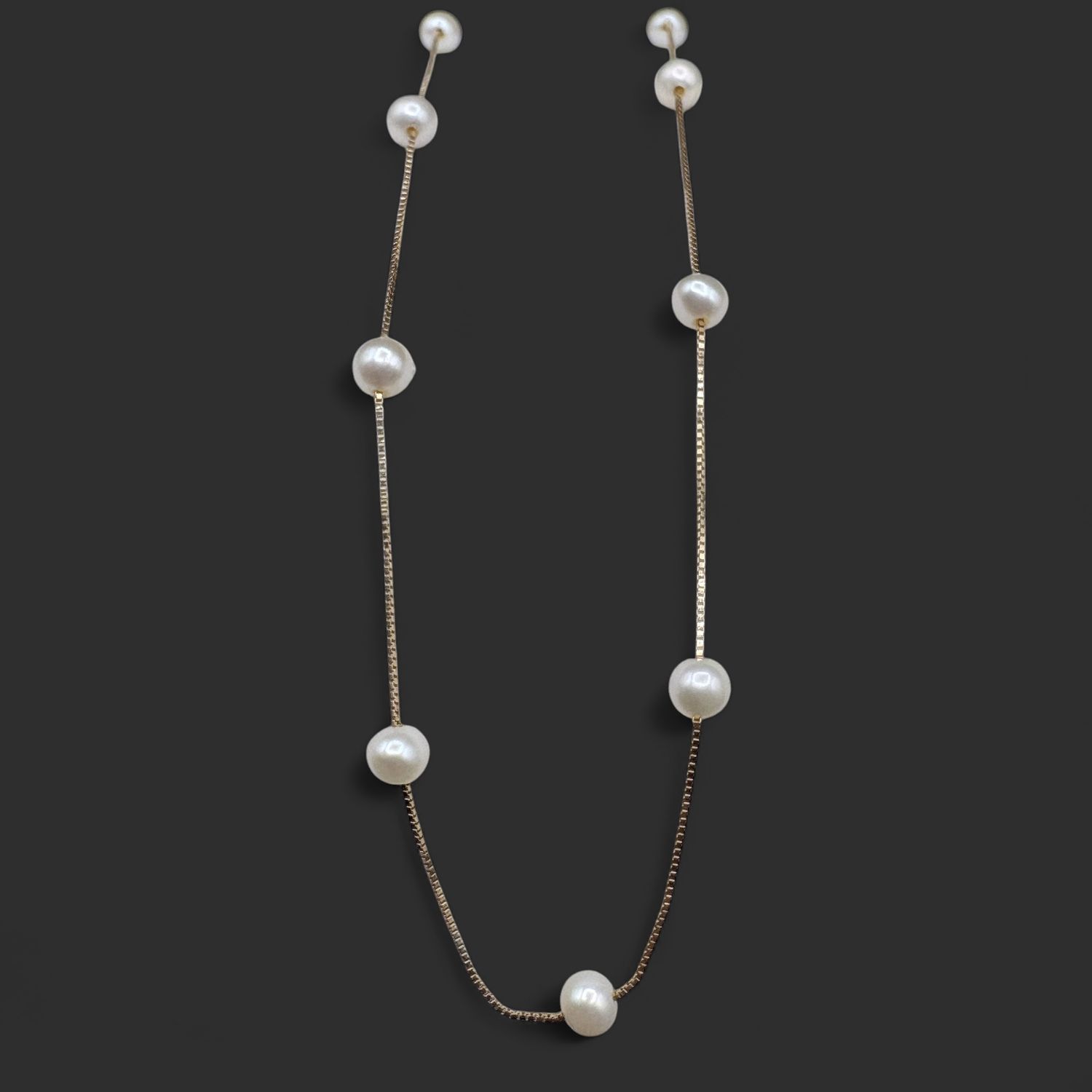 14K STATIONARY PEARL CHAIN YELLOW GOLD 17.5"
