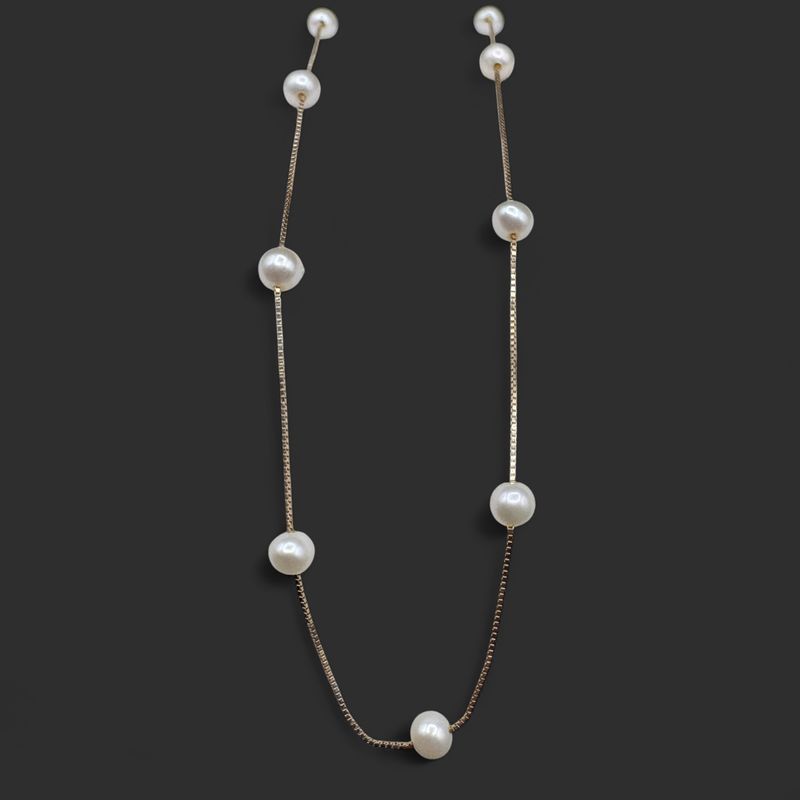 14K STATIONARY PEARL CHAIN YELLOW GOLD 17.5"
