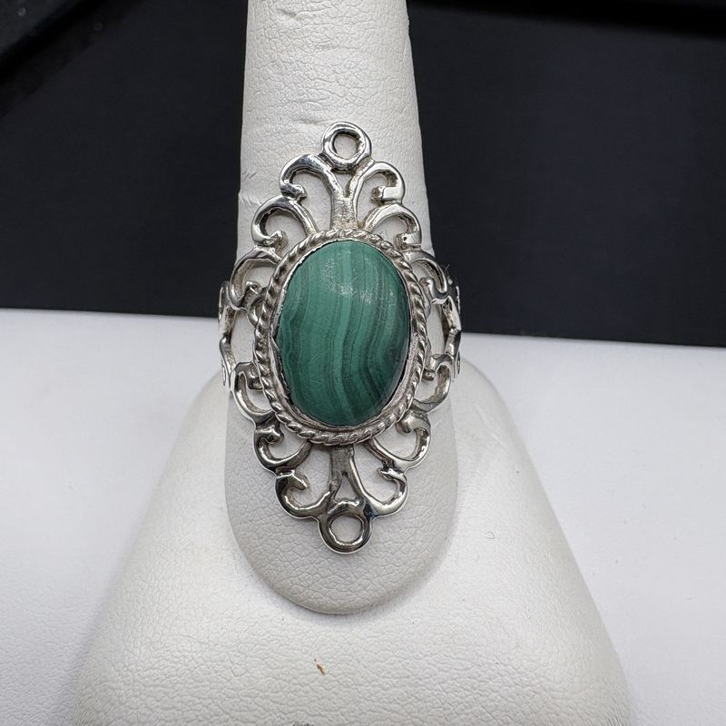 STERLING MALECHITE FILAGREE RING SIZE 9.5