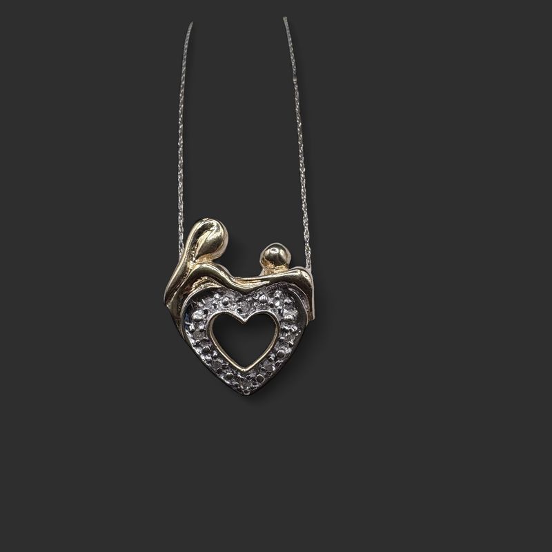 10K MOTHER AND CHILD DIAMOND PENDANT WITH CHAIN 20"