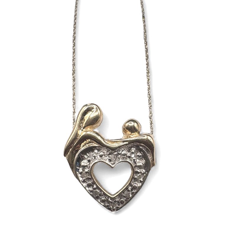 10K MOTHER AND CHILD DIAMOND PENDANT WITH CHAIN 20"