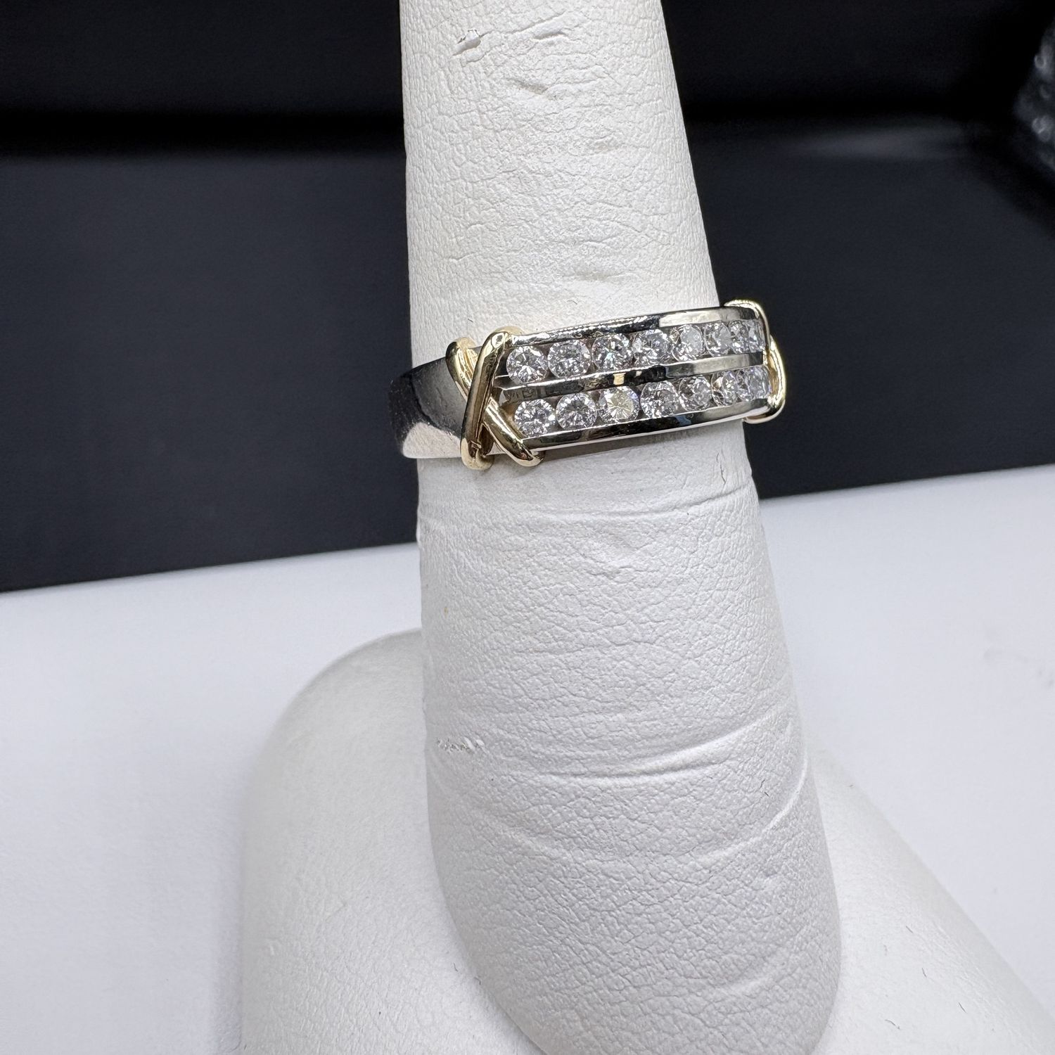 10K WITH 18K ACCENT LAB DIAMOND BAND SIZE 6.5