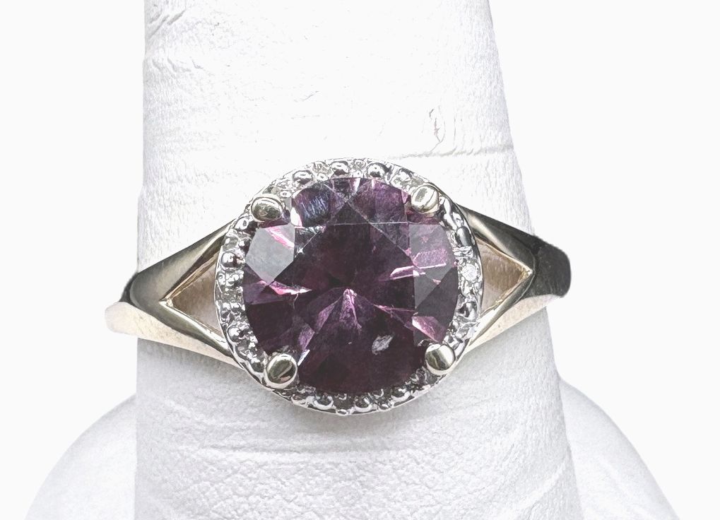 10K SYNTHETIC ALEXANDERITE &amp; DIAMOND RING SIZE 9