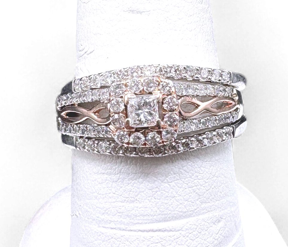14K ROSE GOLD ACCENT WEDDING SET RING SIZE 8.5