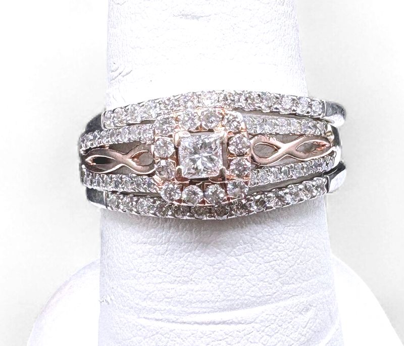 14K ROSE GOLD ACCENT WEDDING SET RING SIZE 8.5