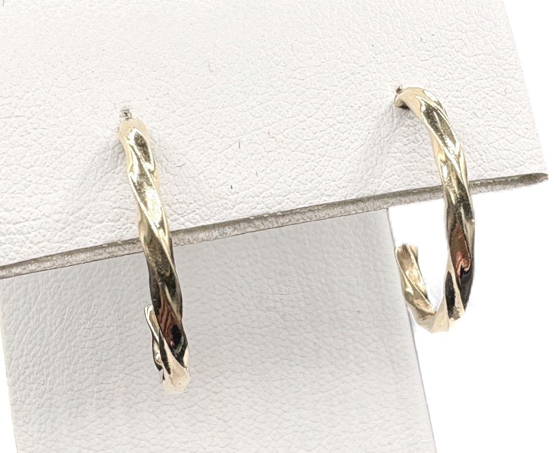 14K TWISTED YELLOW GOLD HOOP EARRINGS