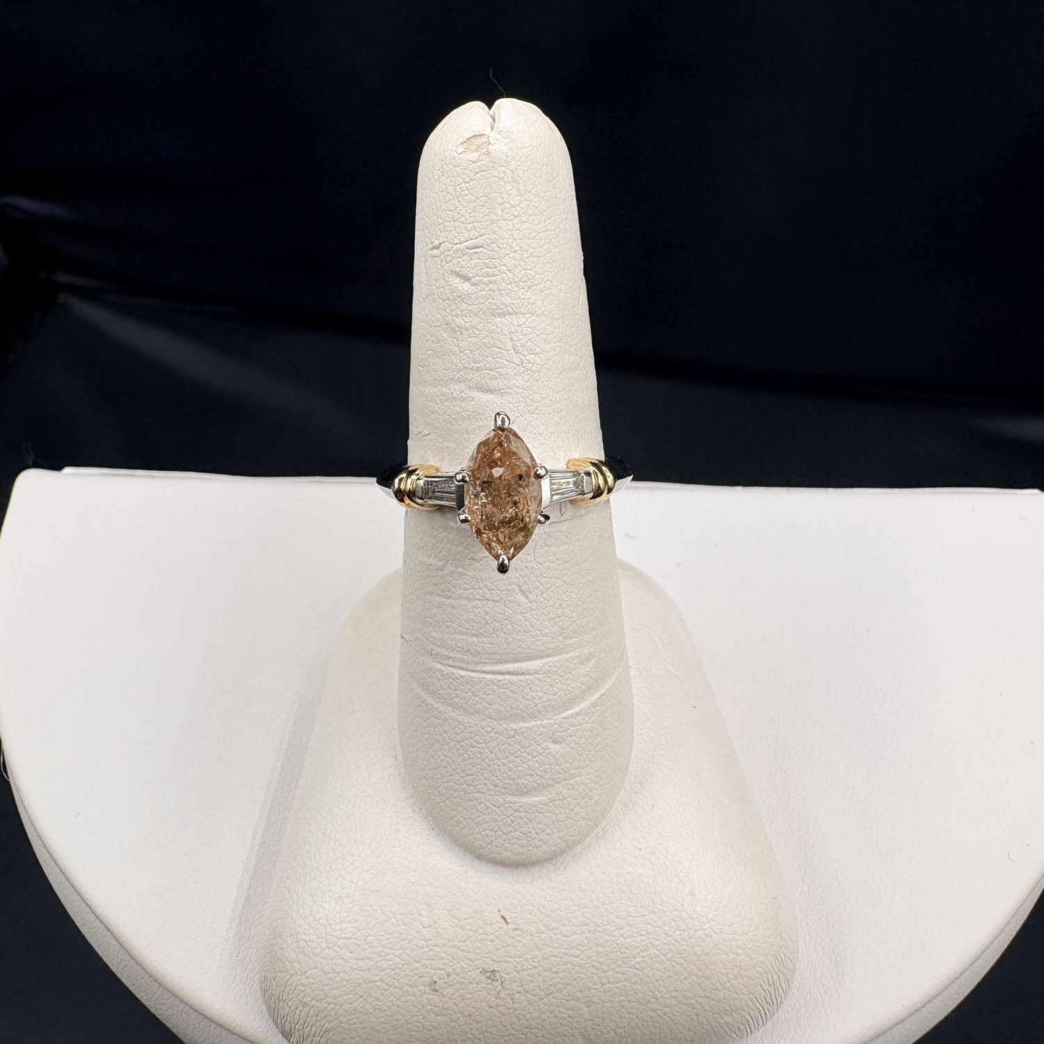 PLATINUM &amp; 18K CHAMPAGNE DIAMOND RING 7