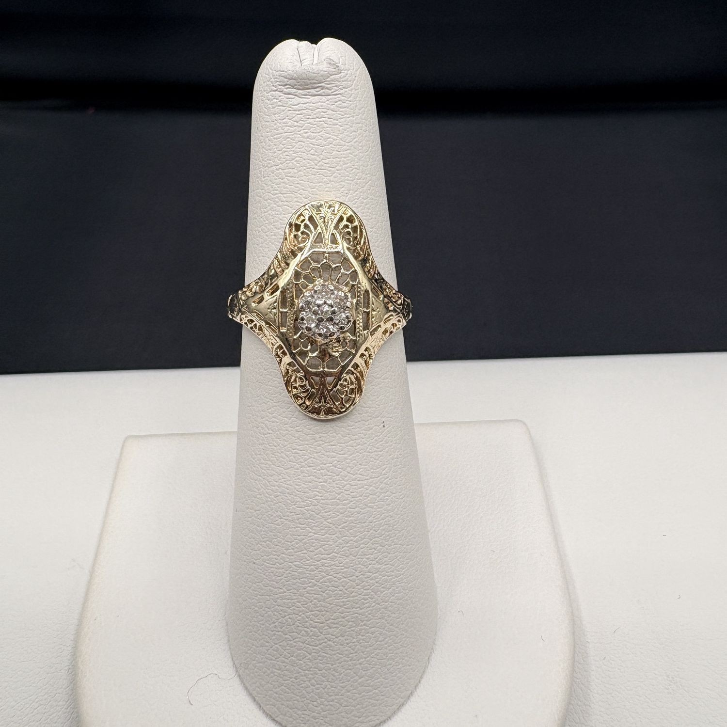 10K ANTIQUE DIAMOND FILAGREE RING IN YELLOW GOLD SIZE 6.25