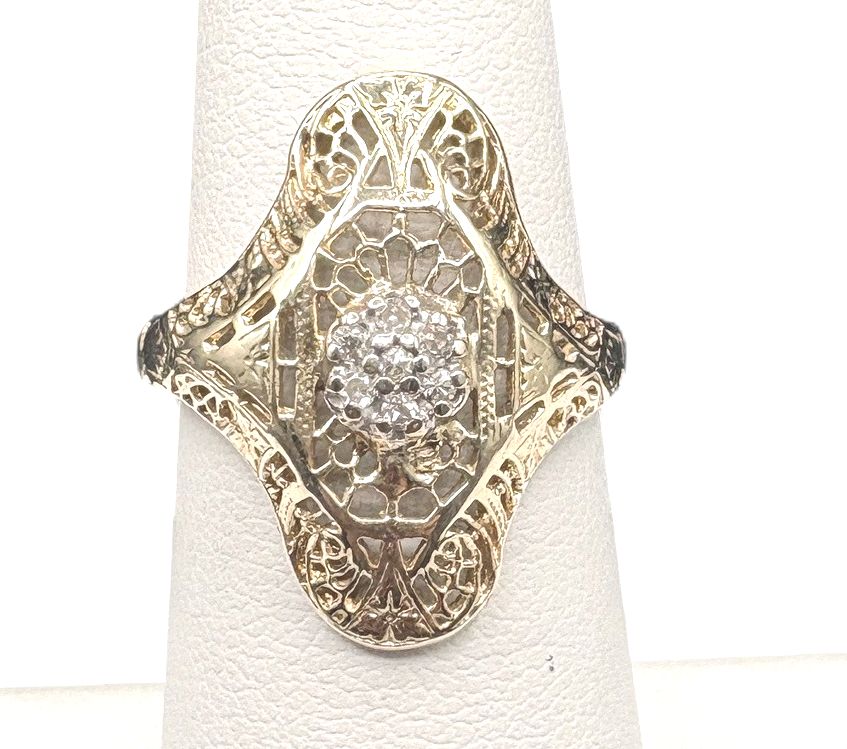 10K ANTIQUE DIAMOND FILAGREE RING IN YELLOW GOLD SIZE 6.25