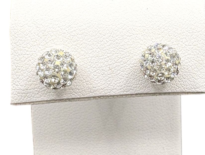 14K CRYSTAL ENCRUSTED BALL EARRING IN YELLOW GOLD