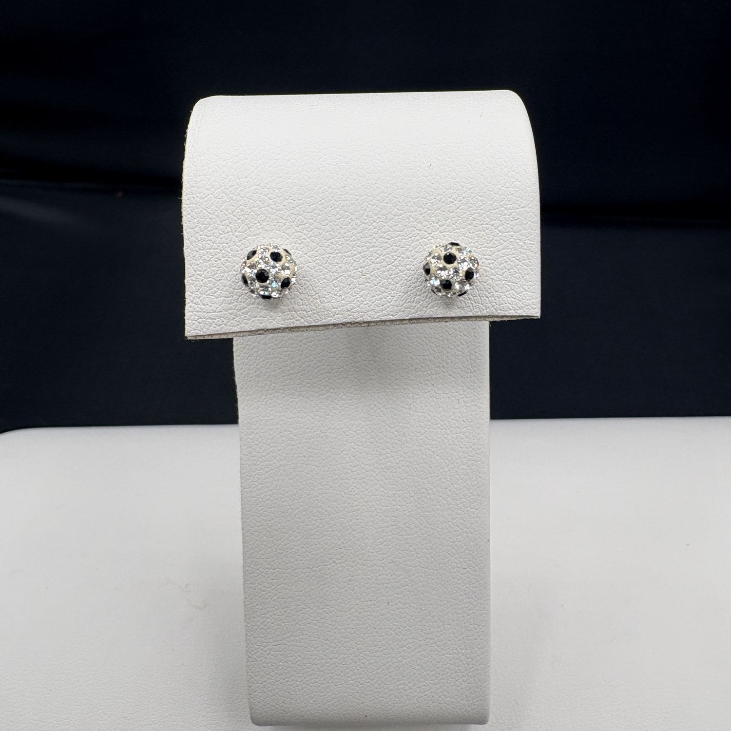 14K BLACK &amp; WHITE CRYSTAL BALL EARRING IN YELLOW GOLD