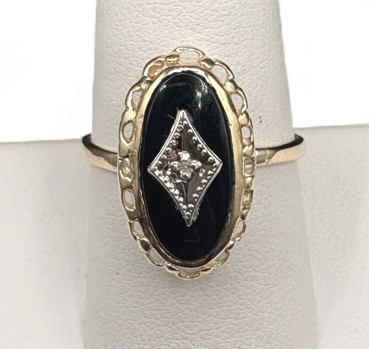 14K ANTIQUE BLACK ONYX RING IN YELLOW GOLD SIZE 9.5