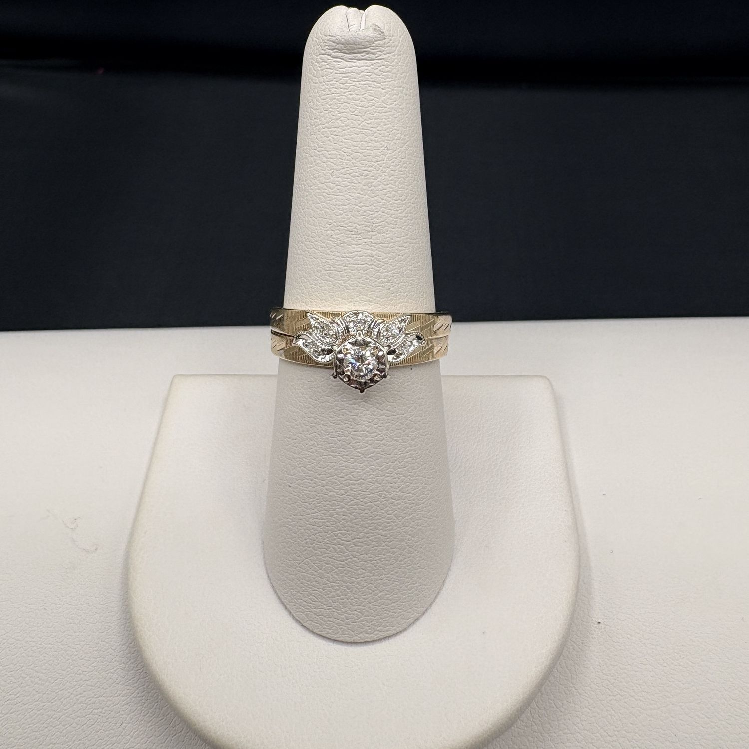 14K ANTIQUE DIAMOND WEDDING SET IN YELLOW GOLD SIZE 8
