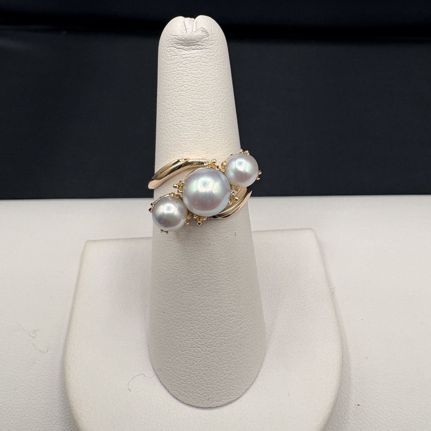 14K BLACK PEARL RING SIZE 6.75 IN YELLOW GOLD