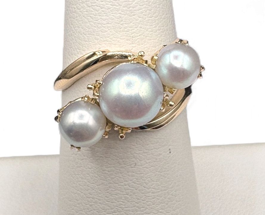 14K BLACK PEARL RING SIZE 6.75 IN YELLOW GOLD