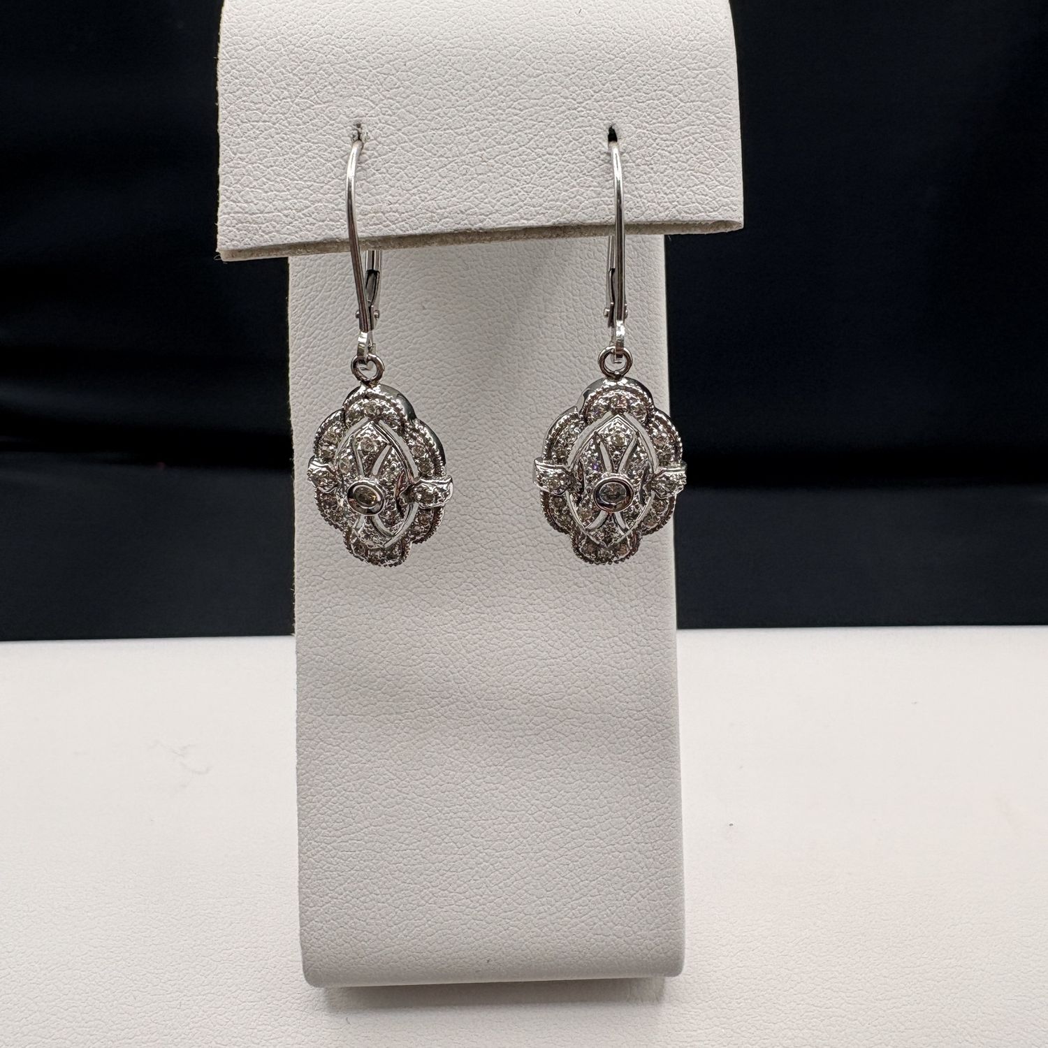 14K ANTIQUE DIAMOND DANGLE EARRING IN WHITE GOLD