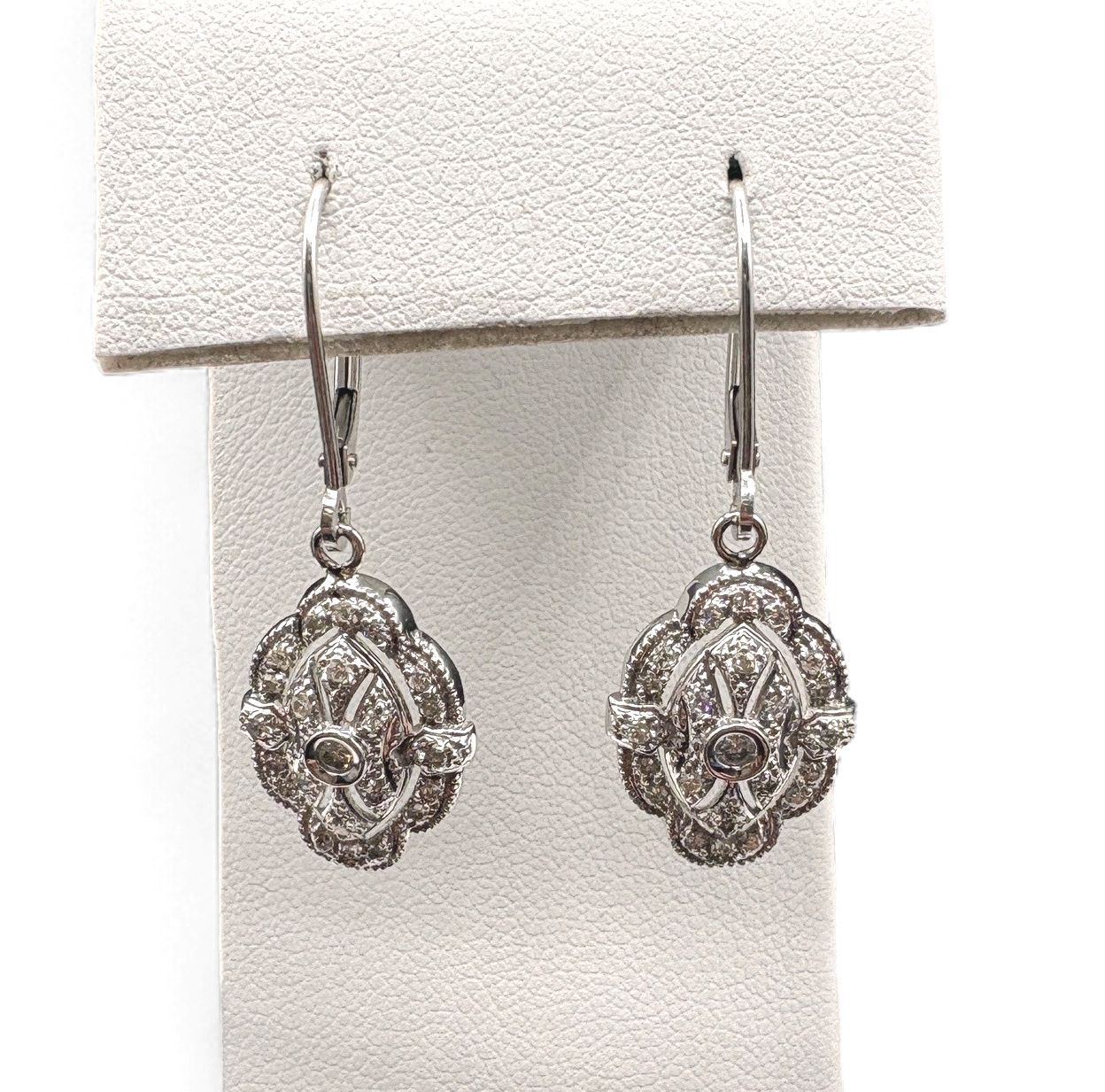 14K ANTIQUE DIAMOND DANGLE EARRING IN WHITE GOLD