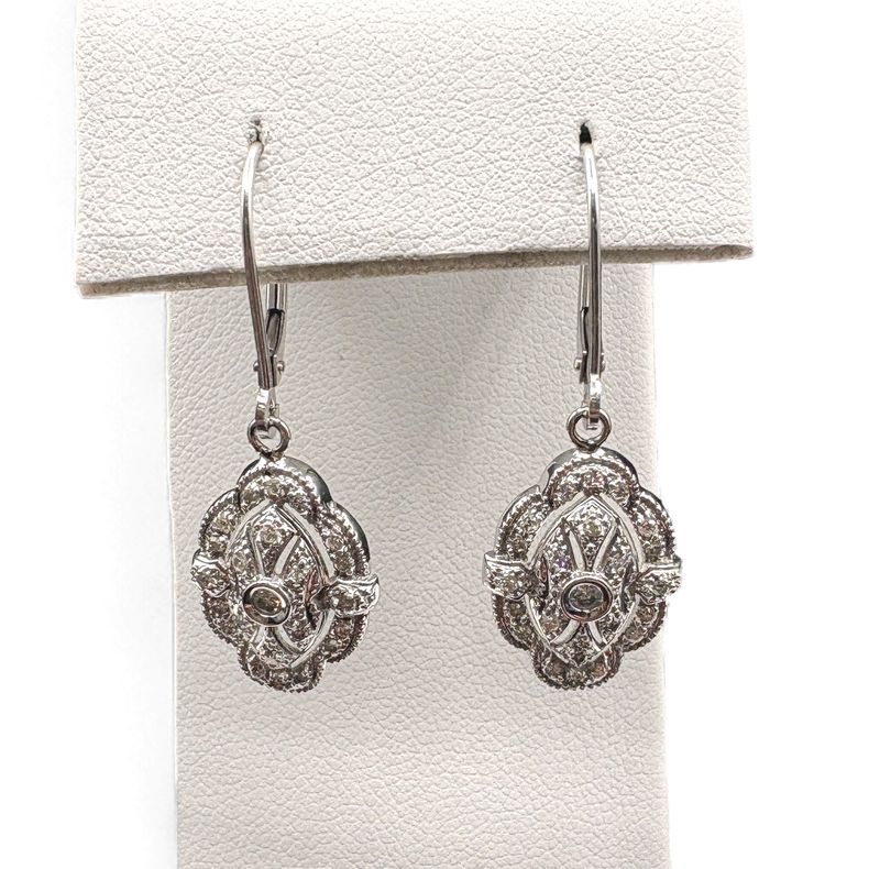 14K ANTIQUE DIAMOND DANGLE EARRING IN WHITE GOLD