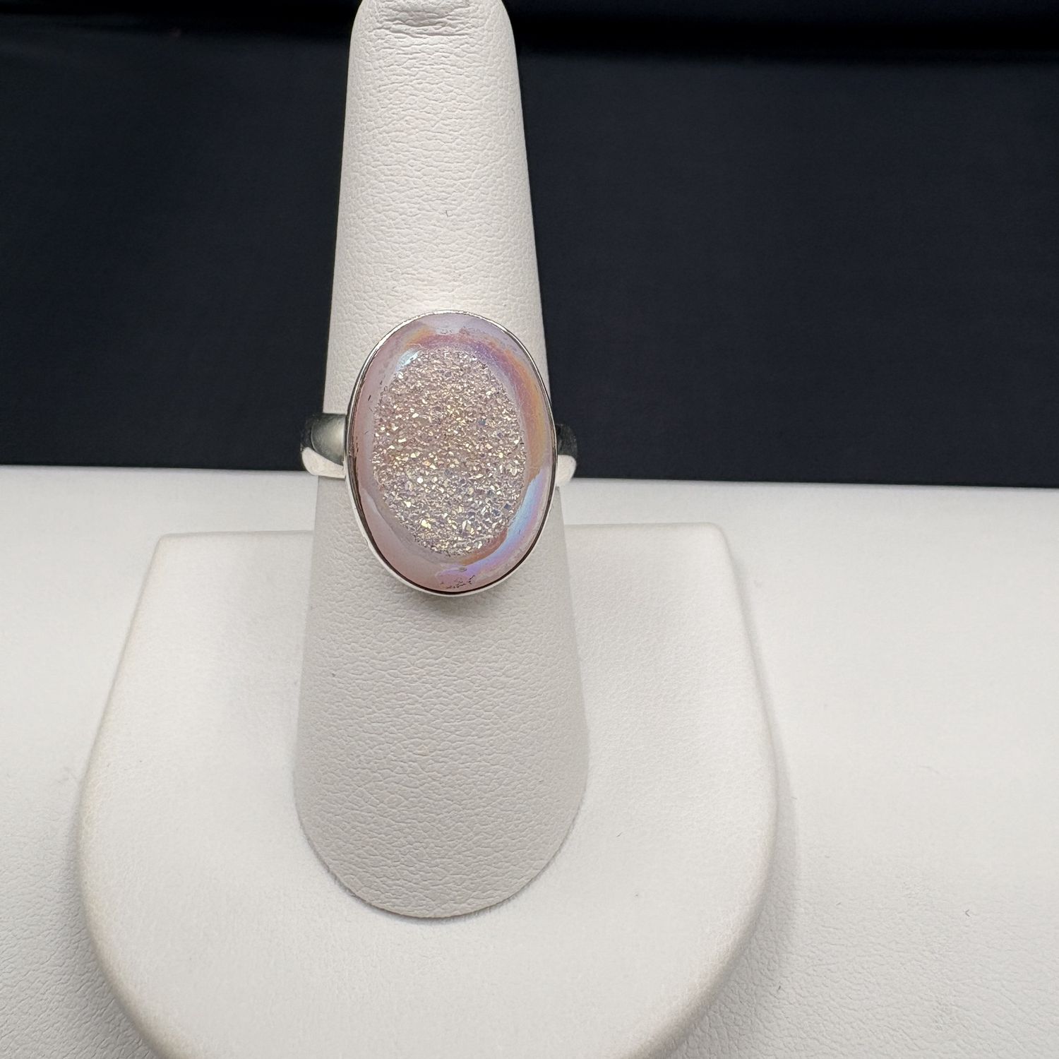 STERLING PINK DRUZY QUARTZ RING SIZE 8