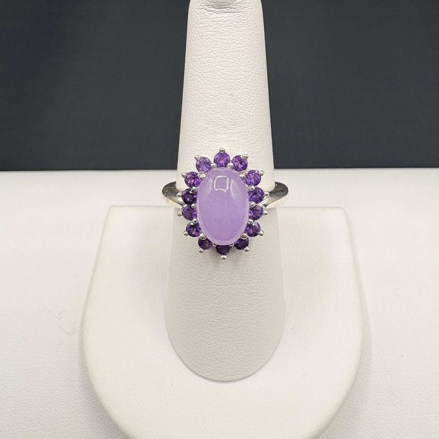 STERLING PURPLE JADE &amp; AMETHYST RING SIZE 8