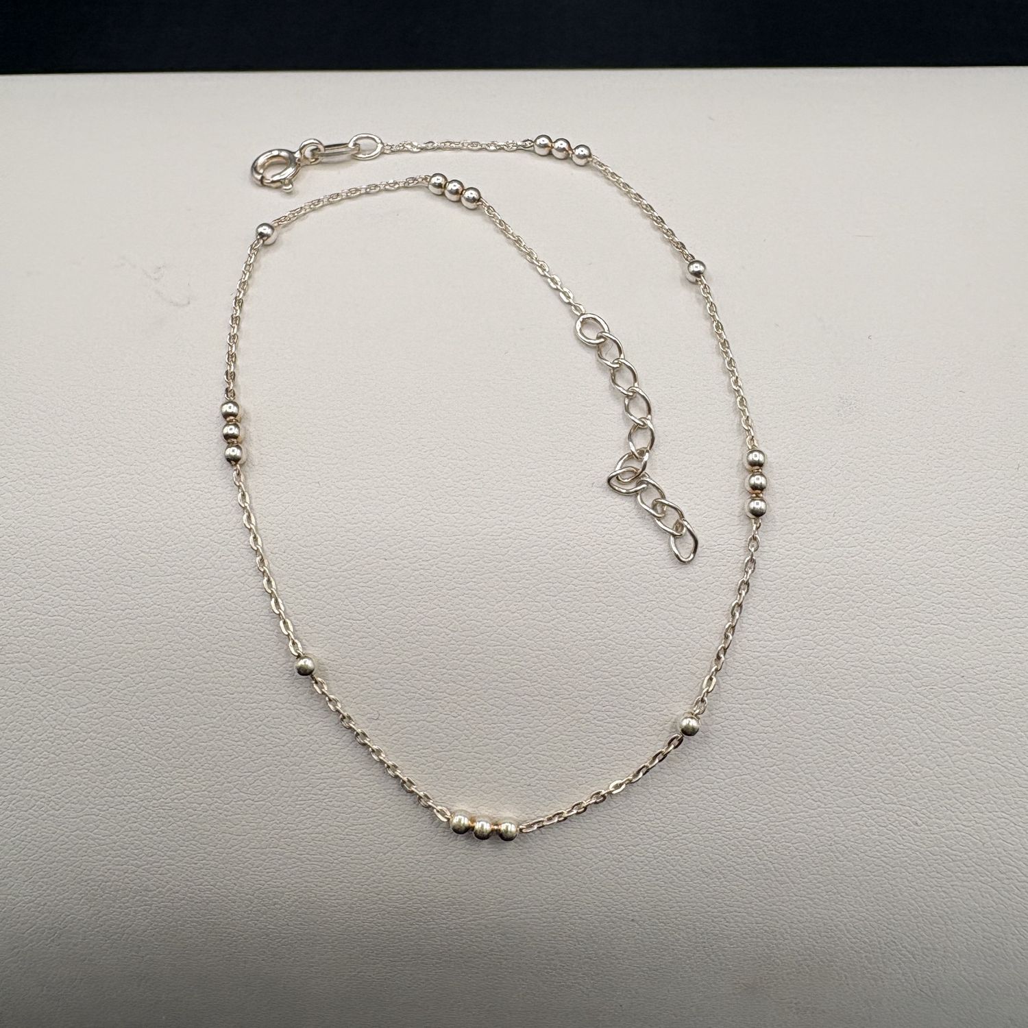 STERLING BEADED STATION ANKLET 10"