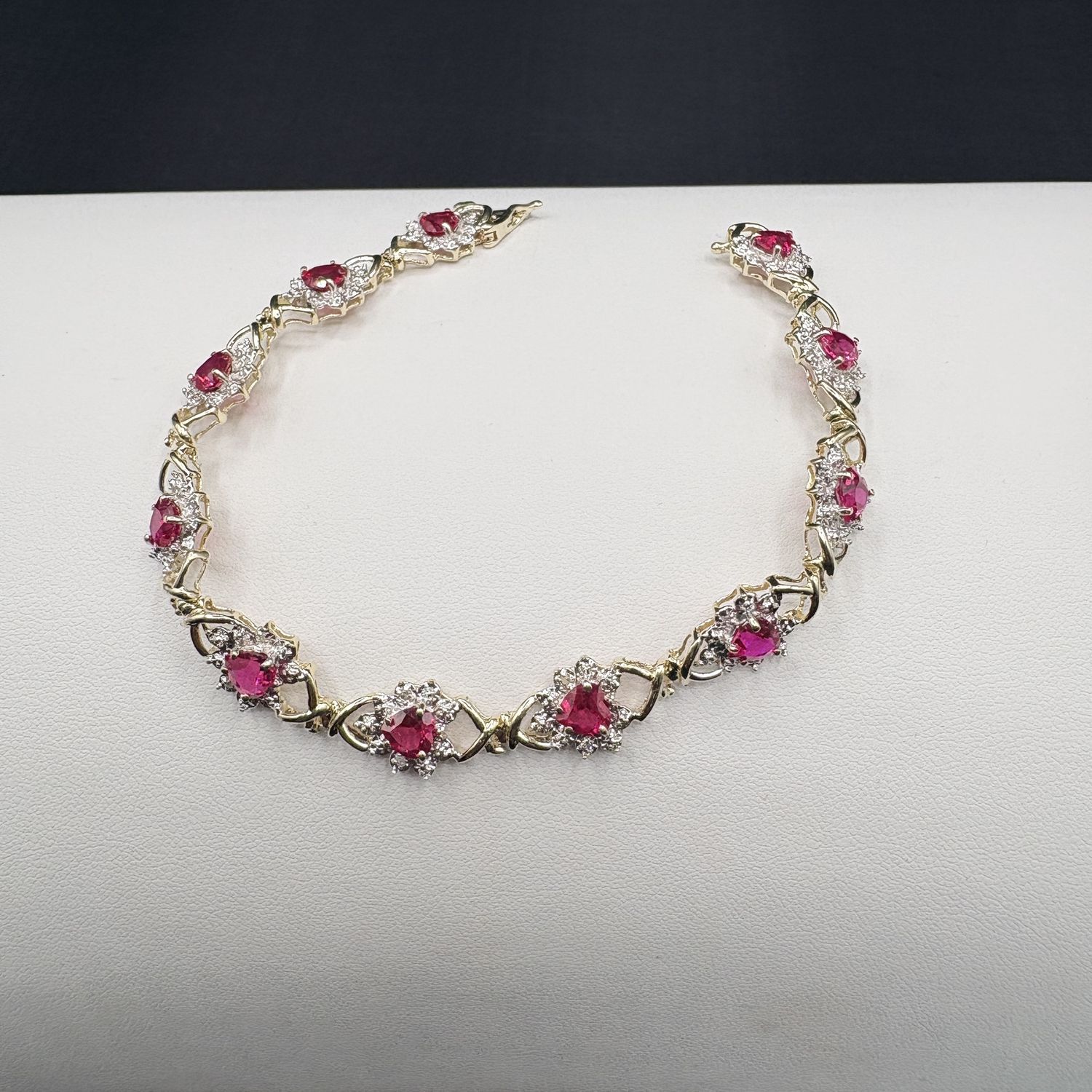 10K RUBY HEART BRACELET IN YELLOW GOLD 7.5"