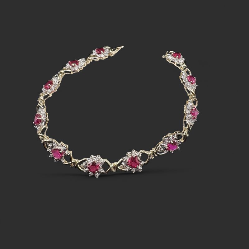 10K RUBY HEART BRACELET IN YELLOW GOLD 7.5"