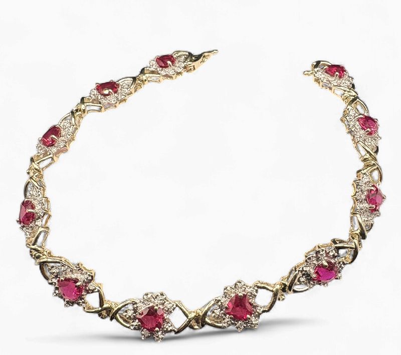 10K RUBY HEART BRACELET IN YELLOW GOLD 7.5"