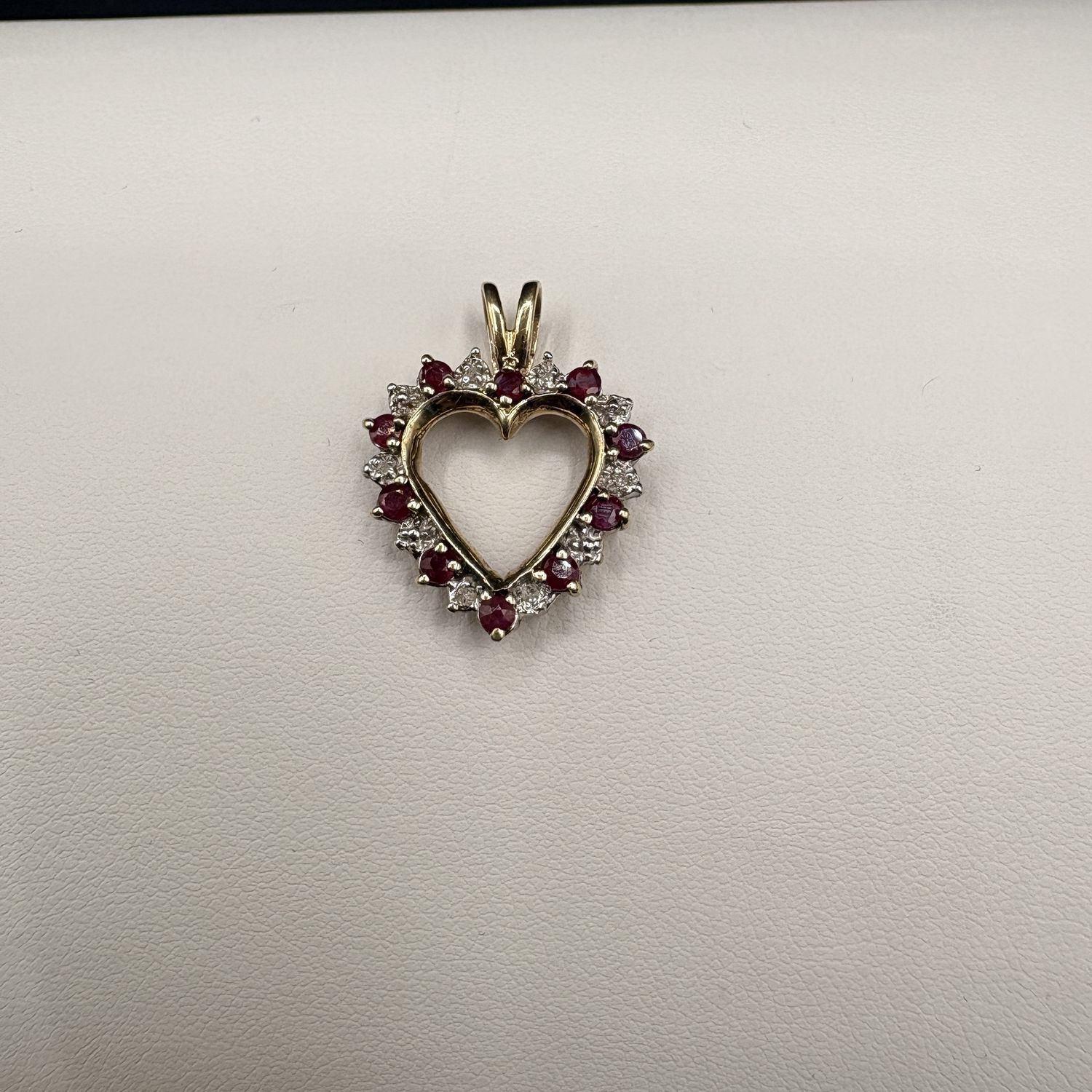 10K RUBY &amp; DIAMOND HEART PENDANT IN YELLOW GOLD