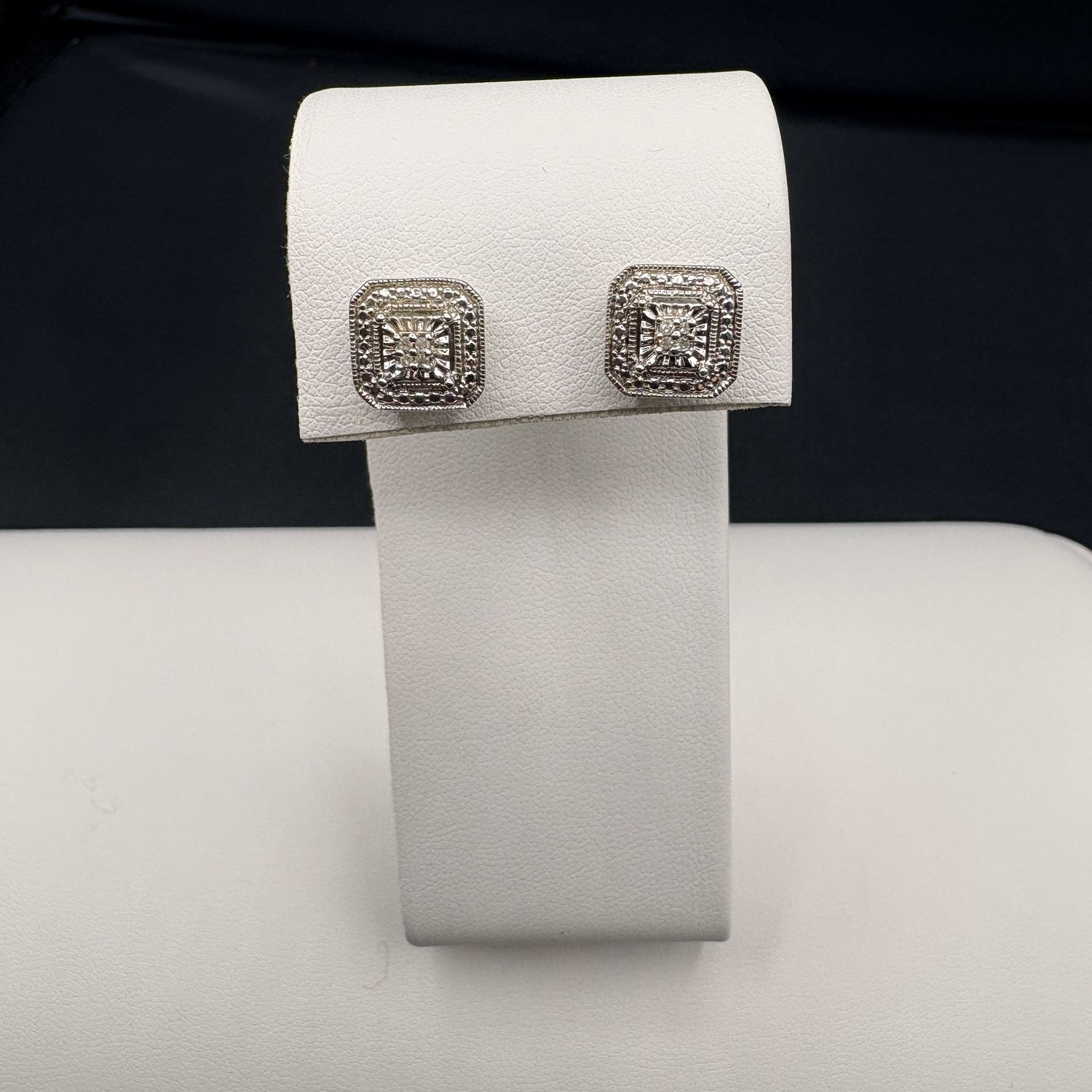 STERLING SQUARE DIAMOND CLUSTER EARRING