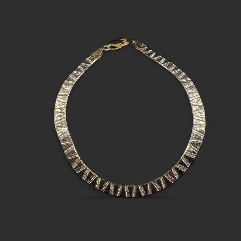 STERLING GOLD PLATED REVERSABLE HERRINGBONE BRACELET 7"