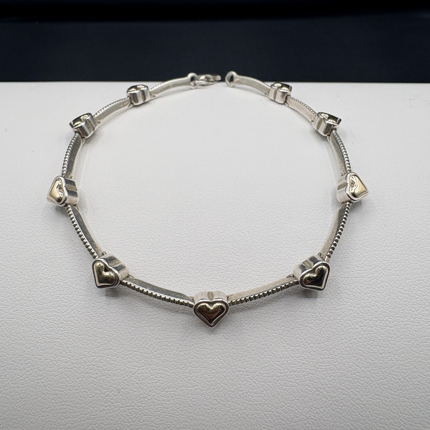 STERLING &amp; 14K HINGED HEART BRACELET 7.5"