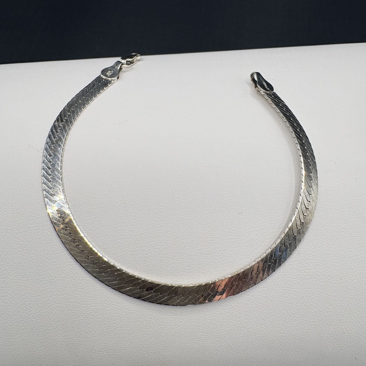 STERLING DIAMOND CUT REVERSABLE HERRINGBONE BRACELET 7.5"