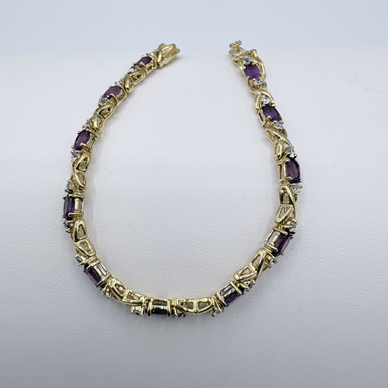 STERLING GOLD PLATED AMETHYST TENNIS BRACELET 7"