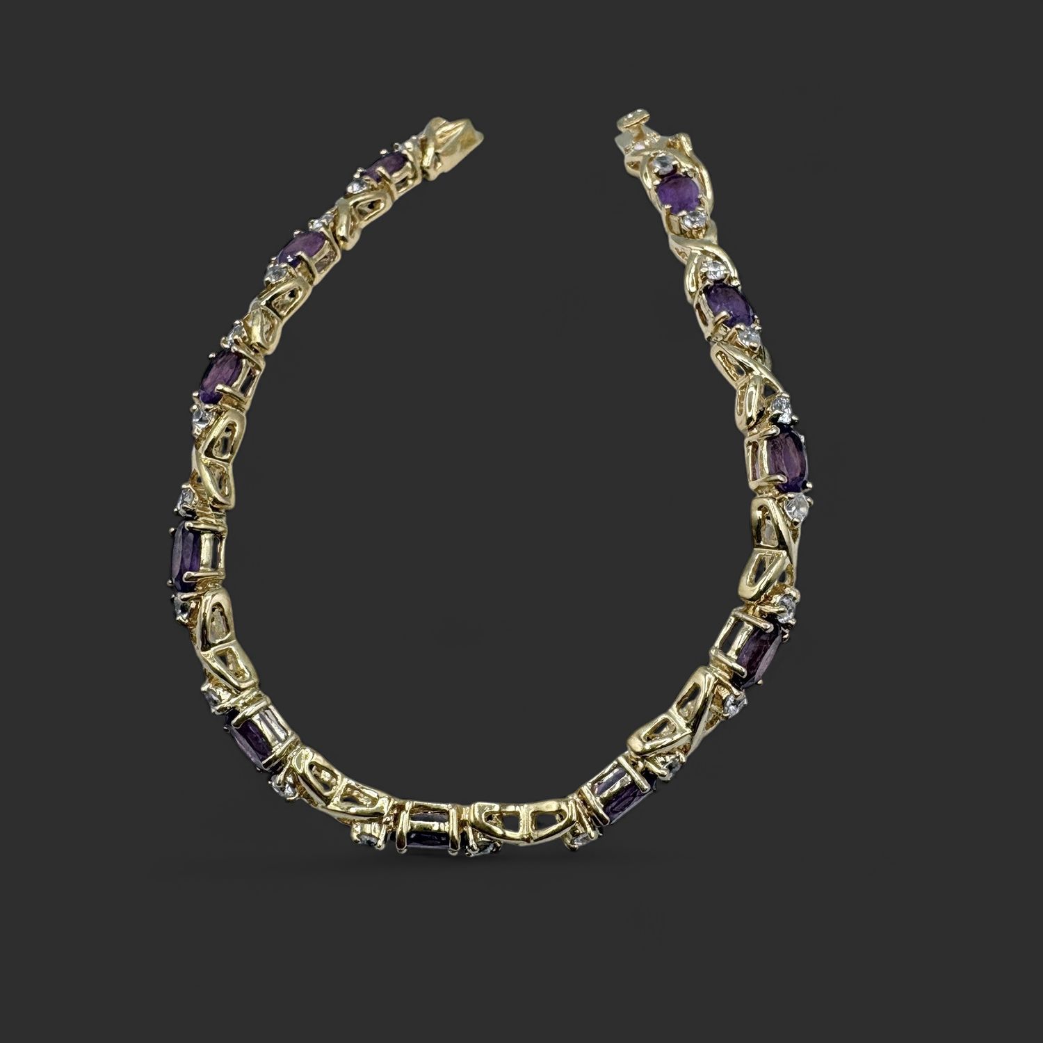 STERLING GOLD PLATED AMETHYST TENNIS BRACELET 7"