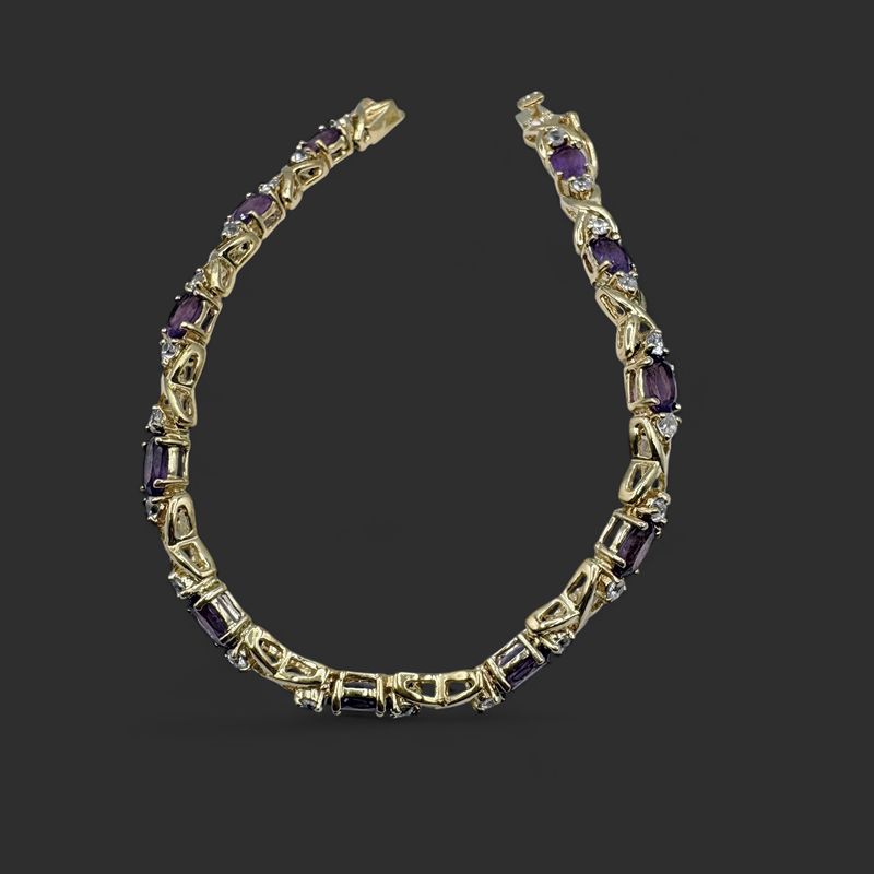 STERLING GOLD PLATED AMETHYST TENNIS BRACELET 7"