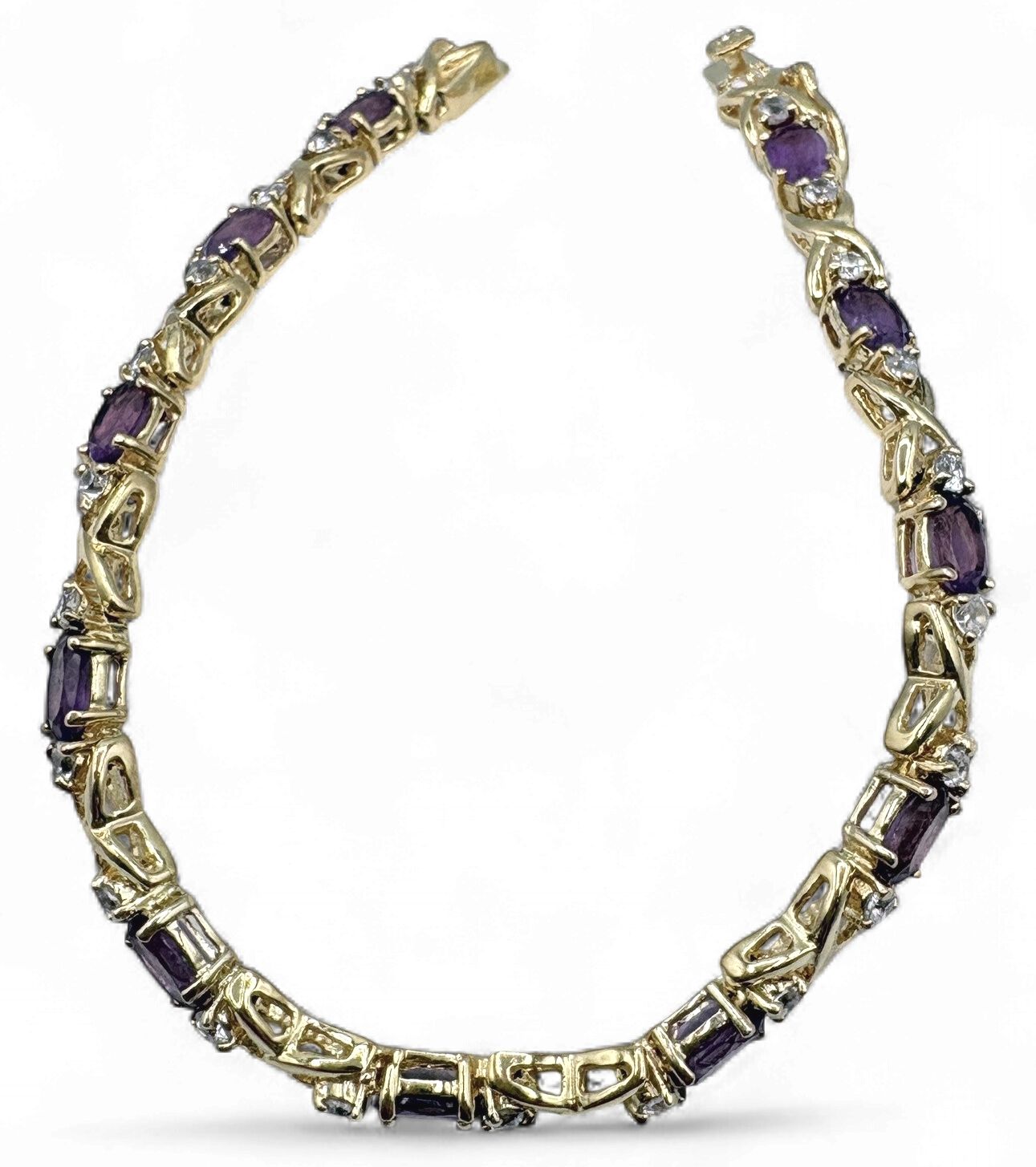 STERLING GOLD PLATED AMETHYST TENNIS BRACELET 7"