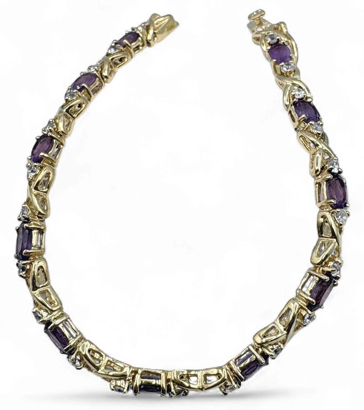 STERLING GOLD PLATED AMETHYST TENNIS BRACELET 7"