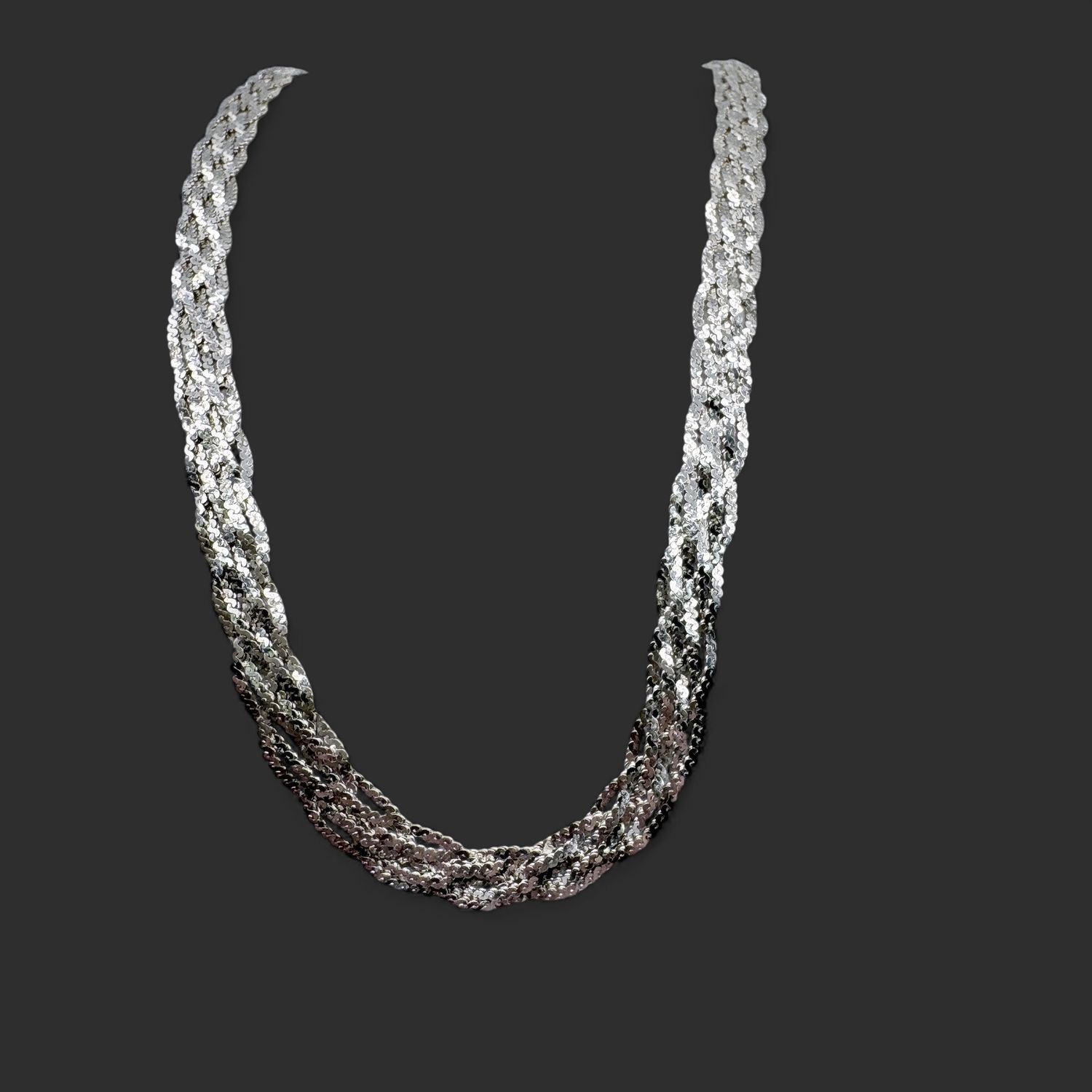 STERLING BRAIDED HERRINGBONE NECKLACE 18"