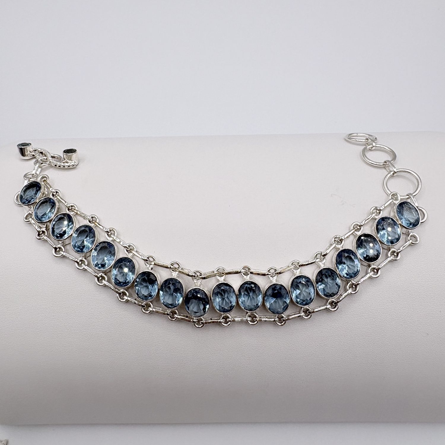 STERLING BLUE TOPAZ TOGGLE BRACELET 8"+1
