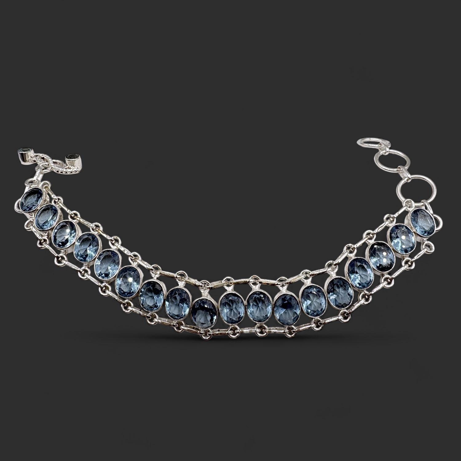 STERLING BLUE TOPAZ TOGGLE BRACELET 8"+1