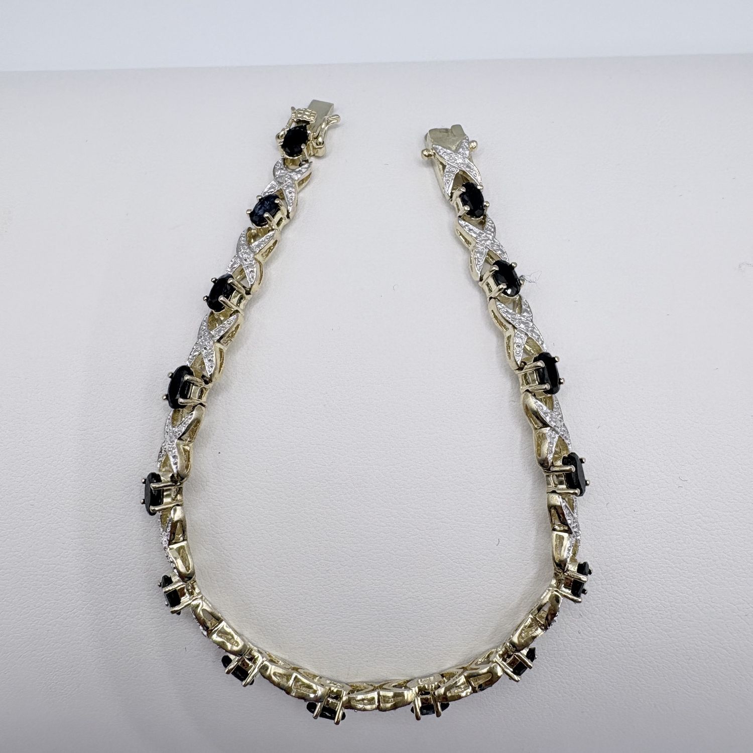 STERLING GOLD PLATED SAPPHIRE &amp; DIAMOND BRACELET 7"