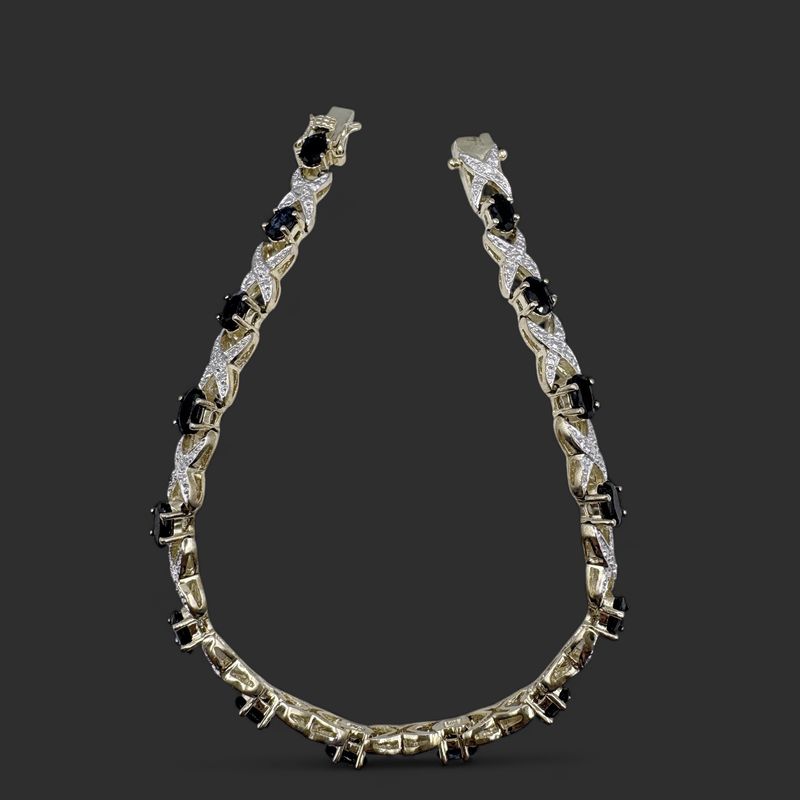 STERLING GOLD PLATED SAPPHIRE &amp; DIAMOND BRACELET 7"