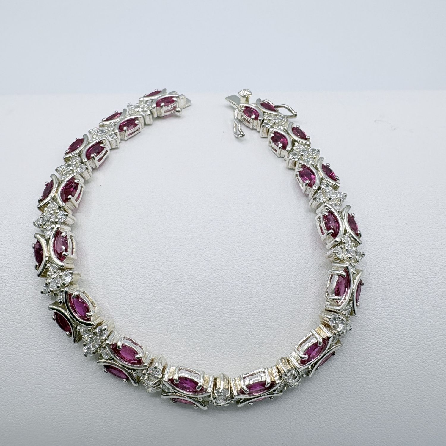 STERLING CZ &amp; RED STONE TENNIS BRACELET 7.5"