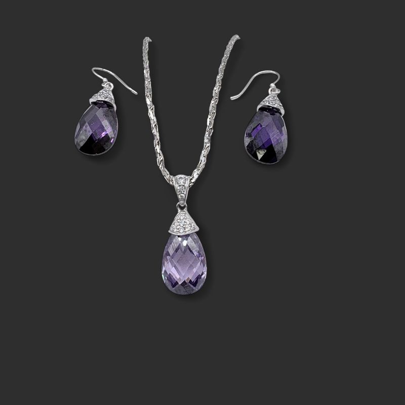 STERLING PURPLE CRYSTAL PENDANT &amp; EARRING SET