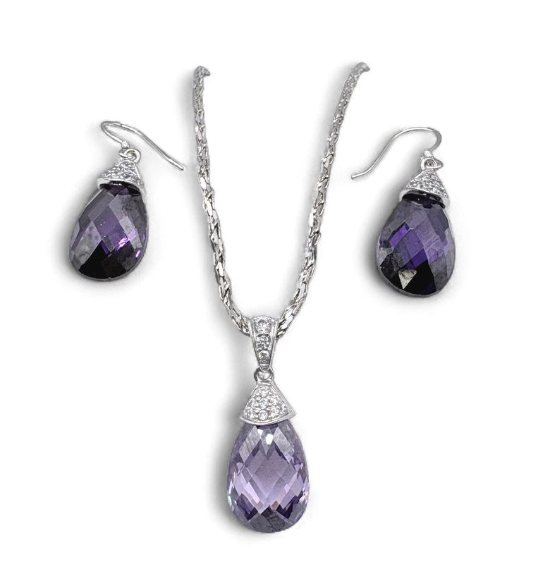 STERLING PURPLE CRYSTAL PENDANT &amp; EARRING SET
